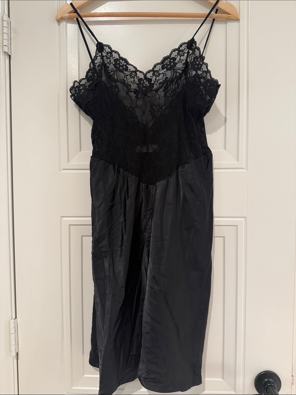 Black Lace Satin Slip Dress - Women Intimates